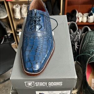 Stacy Adams Blue Croc-Embossed Leather Lace-Up Oxford
